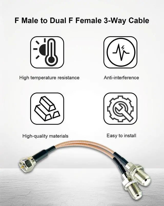 Alt view image 7 of 7 - F Male to Dual Female RG6 Coax Splitter Cable, 10cm