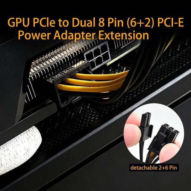 Alt view image 2 of 6 - (2-Pack) 8 Pin PCIe Splitter Cable, GPU VGA PCIe 8 Pin Female to Dual 6+2 Pin Male PCI Express Power Adapter Braided Extension 9 inches (23cm)