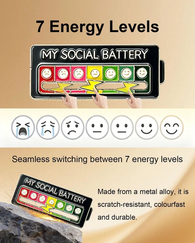 Alt view image 3 of 7 - 6Pcs My Social Battery Pins Slider Enamel Funny Brooches