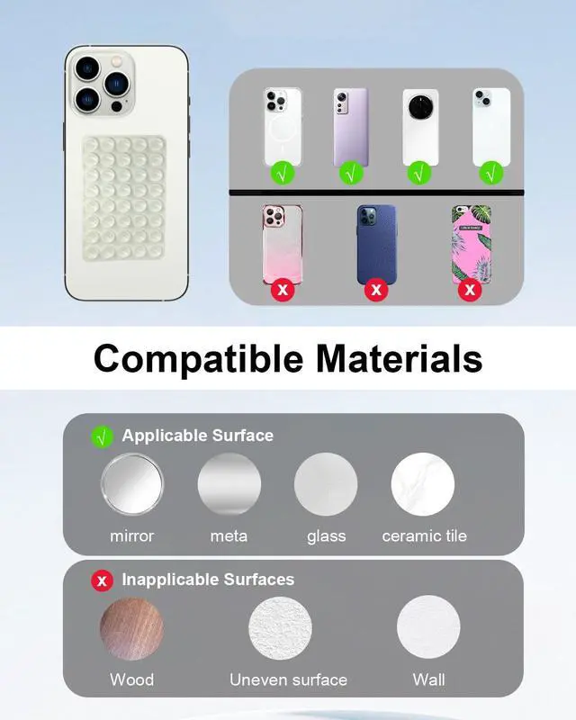 Alt view image 2 of 7 - 2-Pack Double Sided Suction Cup Phone Grip, Silicone, White