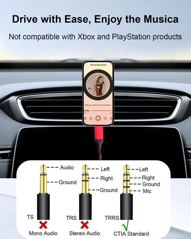 Alt view image 2 of 7 - USB C to 3.5mm TRRS Audio Cable, 3.3ft Type C Auxiliary Cable