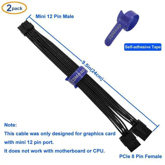 Alt view image 4 of 6 - (2-Pack) 12 Pin GPU Cable, Dual PCIe 8 Pin Female to Mini 12 Pin Male GPU Power Adapter Extension for NVIDIA GeForce RTX 30 Series 9.5-inch (24cm)