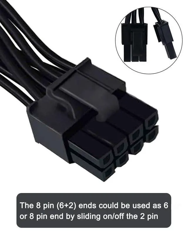 Alt view image 3 of 6 - PCIE Cable for EVGA, PCIe 8 Pin Male to Dual PCIe 8 Pin (6+2) Male GPU Power Cable for EVGA Power Supply 25-inch(63cm) Black