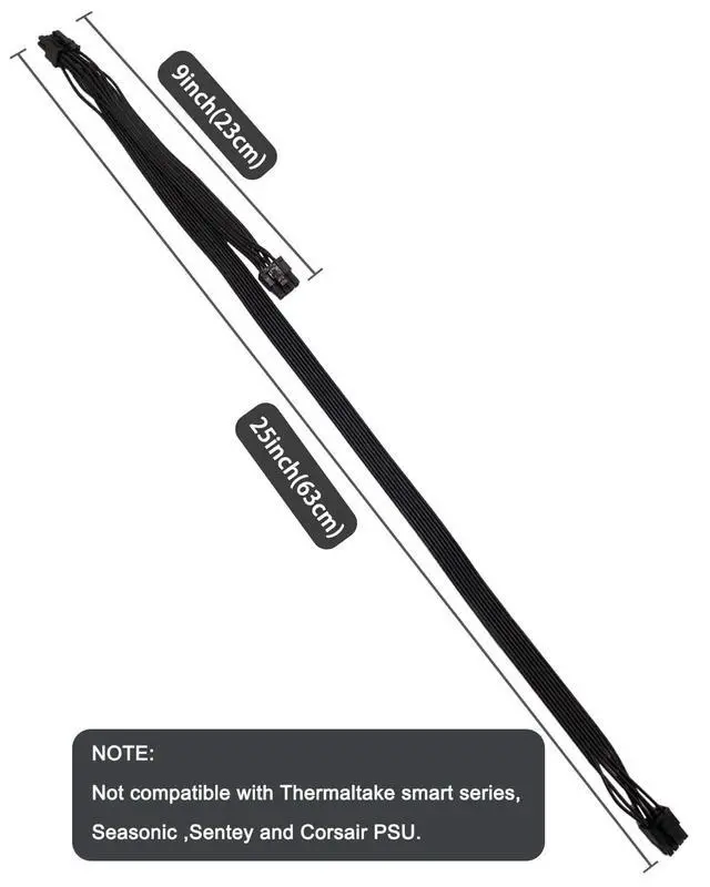 Alt view image 4 of 6 - PCIE Cable for EVGA, PCIe 8 Pin Male to Dual PCIe 8 Pin (6+2) Male GPU Power Cable for EVGA Power Supply 25-inch(63cm) Black