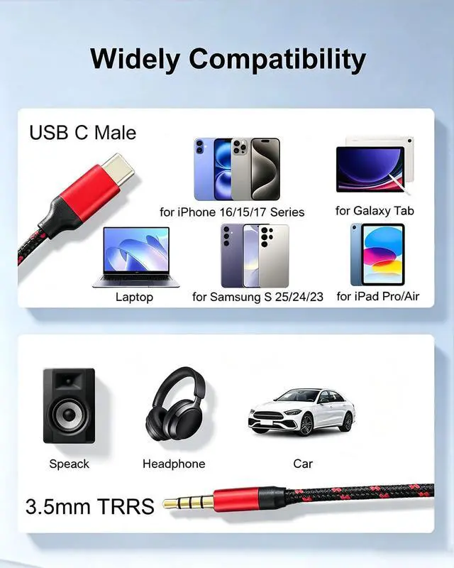 Alt view image 6 of 7 - USB C to 3.5mm TRRS Audio Cable, 3.3ft Type C Auxiliary Cable