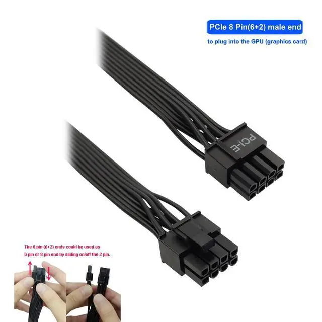 Alt view image 3 of 6 - (2-Pack) PCIE Cable for EVGA, PCIe 8 Pin Male to PCIe 8 Pin (6+2) Male GPU Power Cable for EVGA Power Supply 25-inch(63cm)