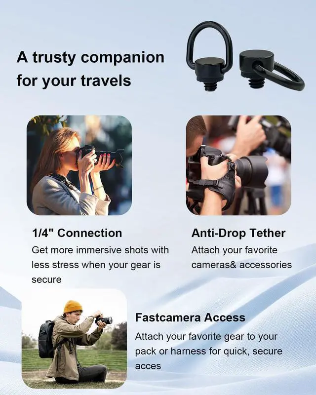 Alt view image 7 of 7 - 4Pcs Stainless Steel D Ring Screw Adapter, 1/4"-20 Camera D Ring Screw with Rubber Padded for Tripod Camera Shoulder Straps, Selfie Sticks, Gimbals, Black