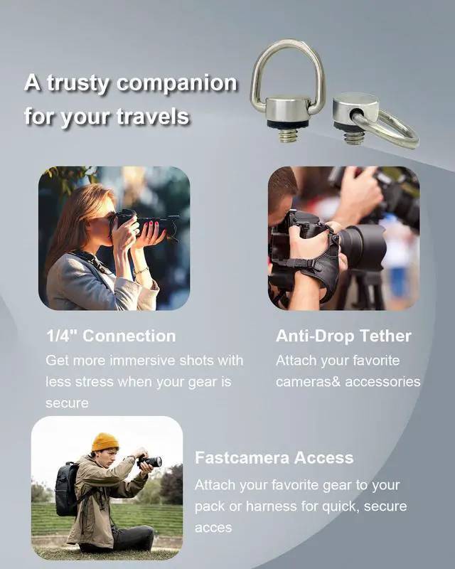 Alt view image 5 of 7 - 4-Pack 1/4"-20 D Ring Camera Screw Adapter, Silver