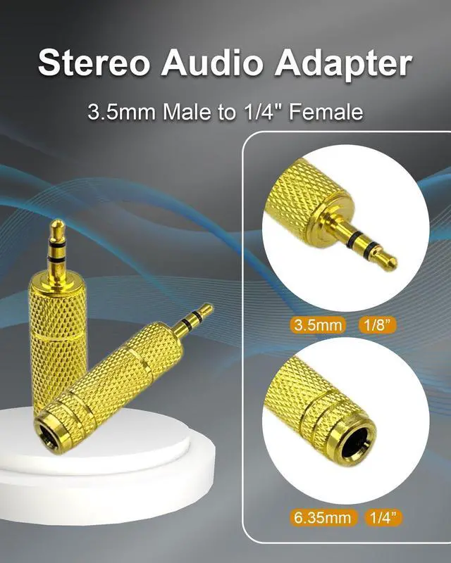 Alt view image 2 of 7 - 2-Pack 1/8" to 1/4" Stereo Headphone Adapter, Gold