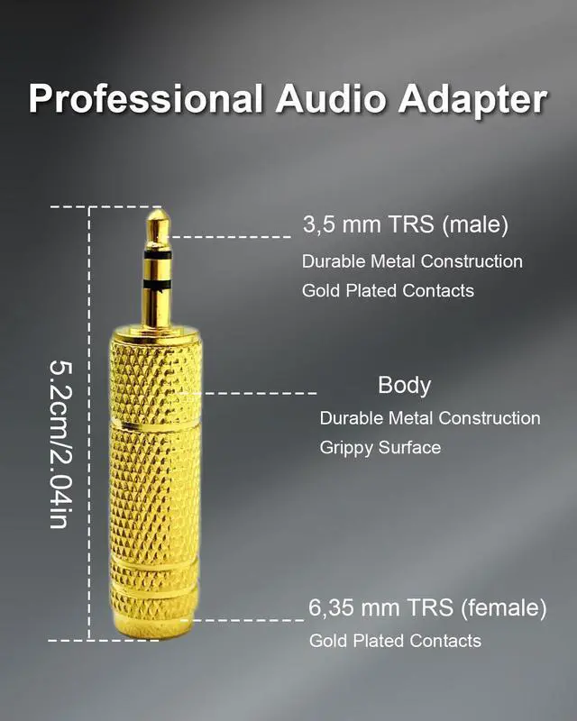 Alt view image 6 of 7 - 2-Pack 1/8" to 1/4" Stereo Headphone Adapter, Gold
