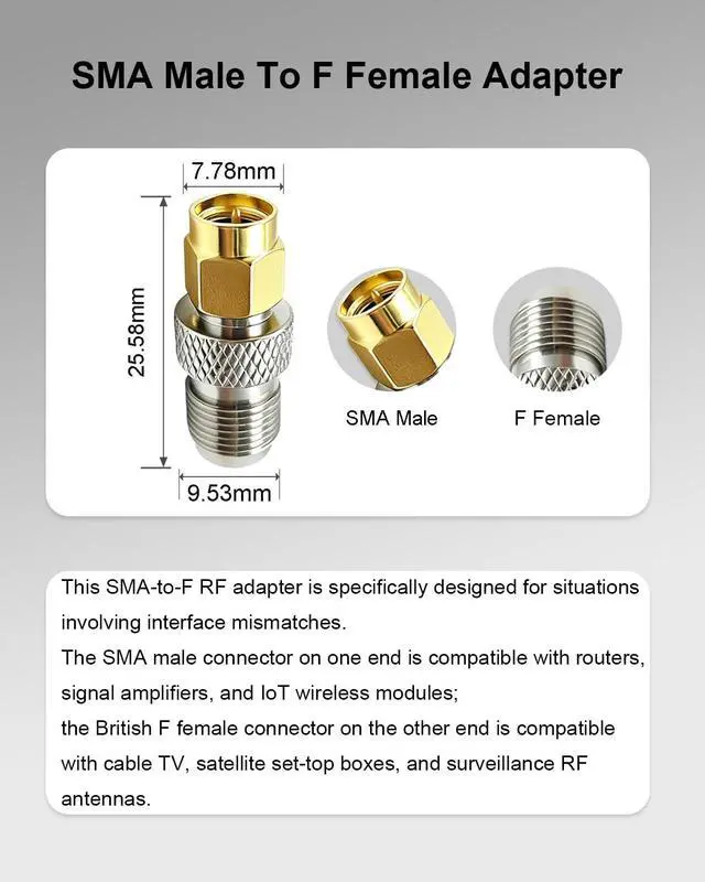 Alt view image 3 of 7 - SMA to F Type Coax Connector, 4PCS SMA M/F to F M/F