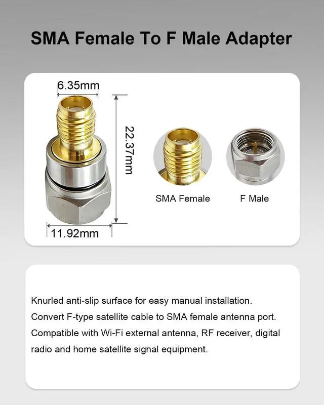 Alt view image 5 of 7 - SMA to F Type Coax Connector, 4PCS SMA M/F to F M/F