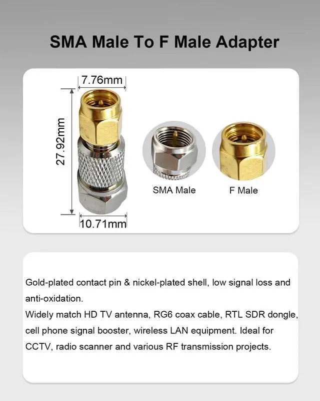 Alt view image 4 of 7 - SMA to F Type Coax Connector, 4PCS SMA M/F to F M/F