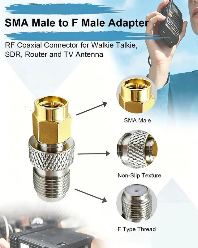 Alt view image 7 of 7 - SMA to F Type Coax Connector, 4PCS SMA M/F to F M/F