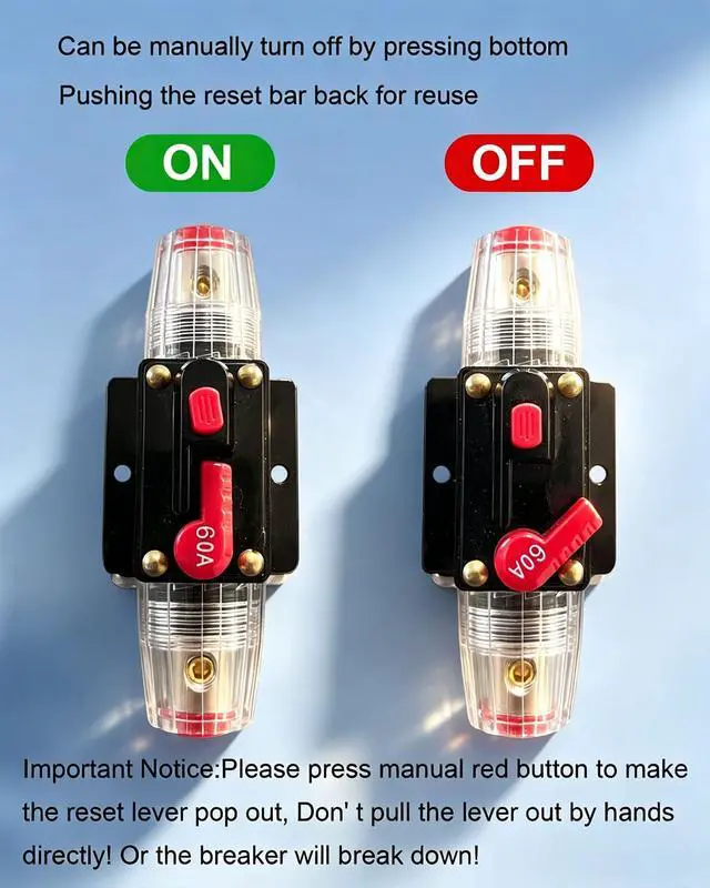 Alt view image 4 of 7 - 60A Waterproof DC Circuit Breaker 12V-24V Manual Reset