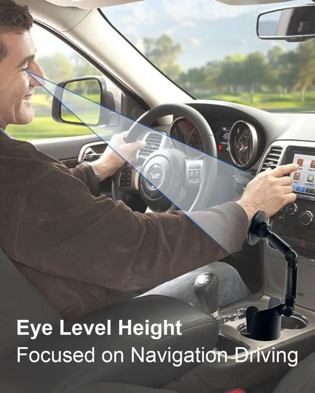 Alt view image 2 of 7 - 2-in-1 Cup Holder Phone Holder with 360°Rotation & Long Arm Mount
