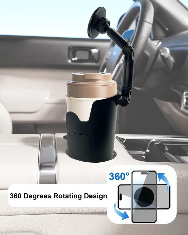 Alt view image 5 of 7 - 2-in-1 Cup Holder Phone Holder with 360°Rotation & Long Arm Mount
