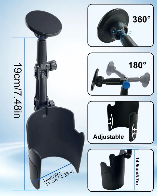 Alt view image 4 of 7 - 2-in-1 Cup Holder Phone Holder with 360°Rotation & Long Arm Mount