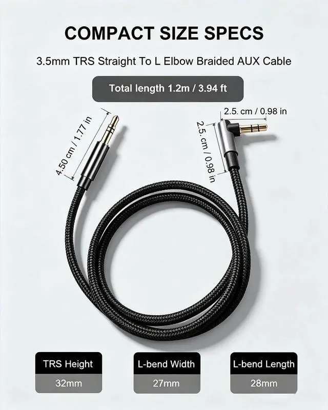 Alt view image 4 of 7 - 3.5 to 3.5mm TRS Aux Cable, 90 Degree for Headphone, 3.93FT