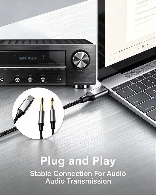 Alt view image 4 of 7 - USB C to Dual 1/4in Audio Cable, Type C to Dual 6.35mm TS, 3.3FT