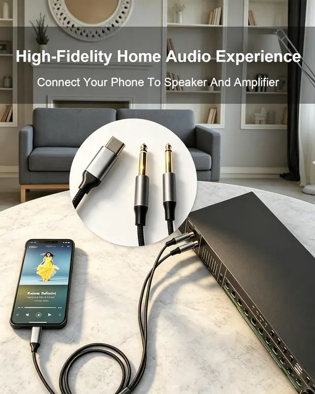 Alt view image 5 of 7 - USB C to Dual 1/4in Audio Cable, Type C to Dual 6.35mm TS, 3.3FT