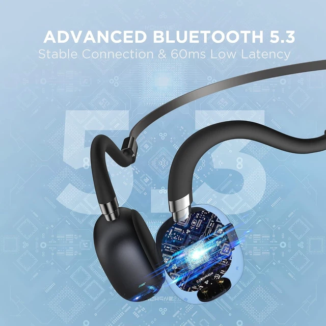 Alt view image 2 of 7 - Monster Open Ear Headphones Wireless Sport Bluetooth 5.3 with Mic, Air Conduction Earphones Around Head with Enhanced Bass, Over-Ear Headset Sweatproof for Running