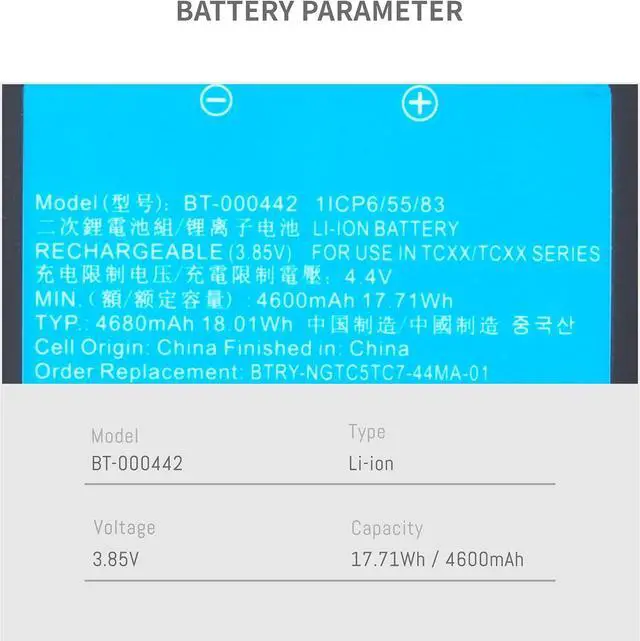 Alt view image 4 of 7 - BT-000442 Battery for Zebra Symbol TC5301 TC78 TC53 TC58 TC73 Series BTRY-NGTC5TC7-44MA-01 Scanner New Li-ion Battery Replacement 3.85V 4680mAh 18.01Wh