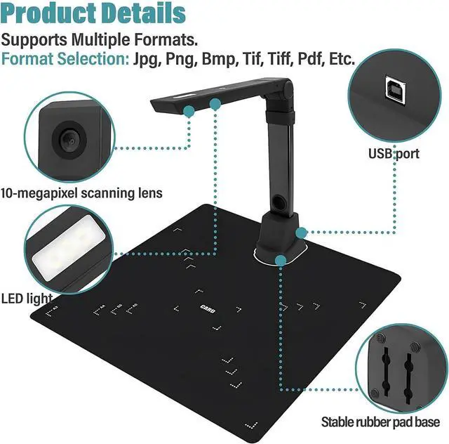 Alt view image 2 of 7 - High Definition Book Scanner Camera, Portable Document Scanner with LED Light and OCR for Teachers Library and Home Office