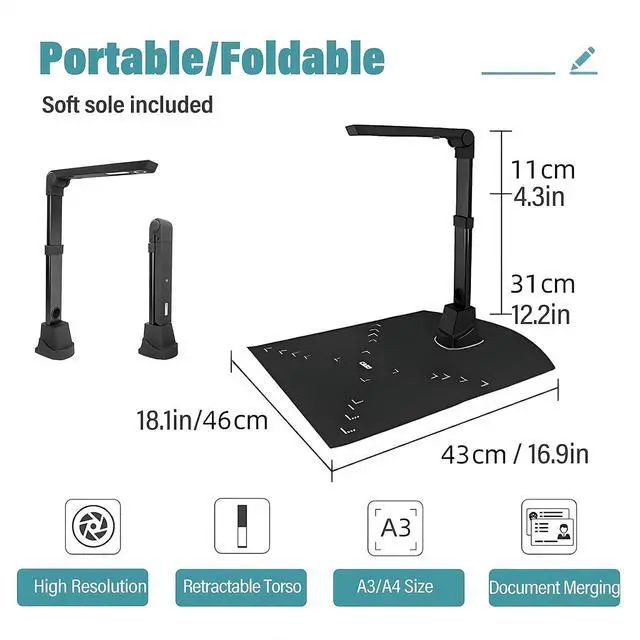 Alt view image 6 of 7 - High Definition Book Scanner Camera, Portable Document Scanner with LED Light and OCR for Teachers Library and Home Office