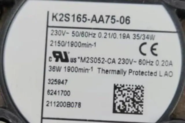 Alt view image 5 of 5 - K2S165-AA75-06 Fan for 230V 0.21/0.19A 35/34W 2150/1900RPM Cooling Fan
