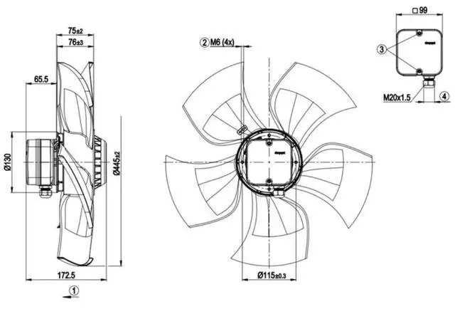 Alt view image 4 of 5 - for Condenser Cooling Fan 400V S4D450-AU01-01 0.61/0.70A 340/415W 1250/1360RPM Cooling Fan