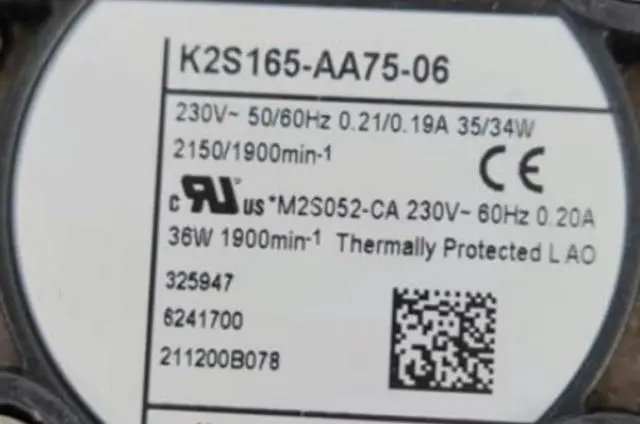 Alt view image 4 of 4 - for Cabinet Cooling Fan 230V K2S165-AA75-06 0.21/0.19A 35/34W 2150/1900RPM Cooling Fan