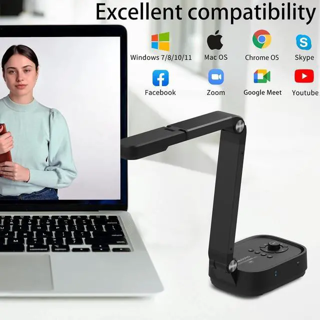 Alt view image 7 of 7 - QPC100S 4K USB 13MP Portable Document Camera, with Mic, LED Light,Auto Focus, HDMI/USB Plug and Play, Compatible with Mac OS, Windows, Chromebook Compatible for Live Demo and Document Scanning