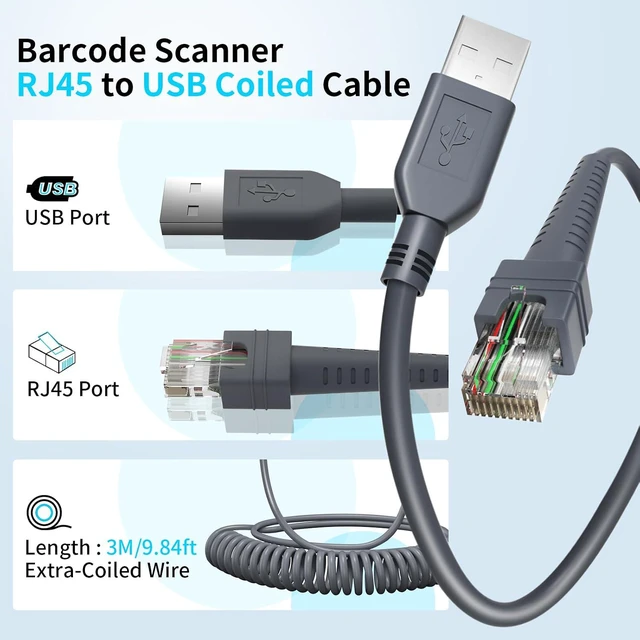 Alt view image 5 of 7 - 2PCS 9.84ft Coiled Scanner Charger Cable for Symbol/Zebra/Motorola DS9208 USB Cable LS2208 LS4278 LS3578 LS2208 DS2208 DS3400 DS6878 DS9808 DS4208 DS8108 DS8178 DS9308 DS9908 STB4278 LI4278