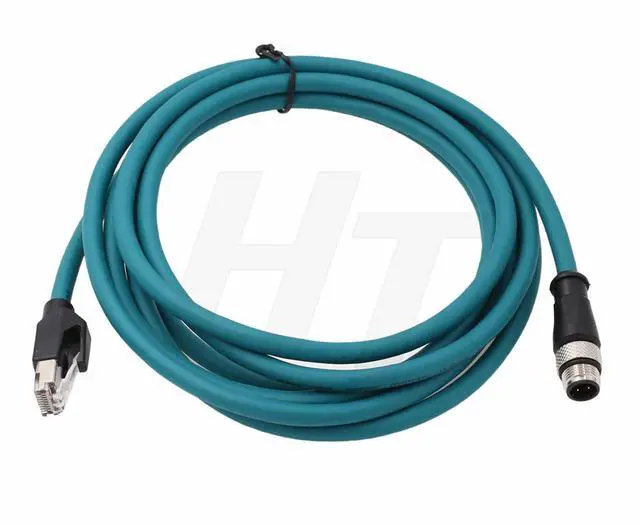 Main image of HangTon M12 4 Pin D-Code RJ45 Ethernet Cable for Datalogic 300N Keyence SR-2000 Barcode Scanner Reader Omron Machine Vision, Shielded Flex Waterproof Power Network Cat5e 3m