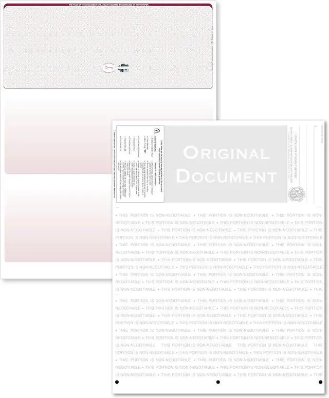 Alt view image 2 of 4 - Blank Hologram Top Computer Checks, Blank Top Hologram Laser Checks with Perforated Vouchers, Qty. 250 Burgundy