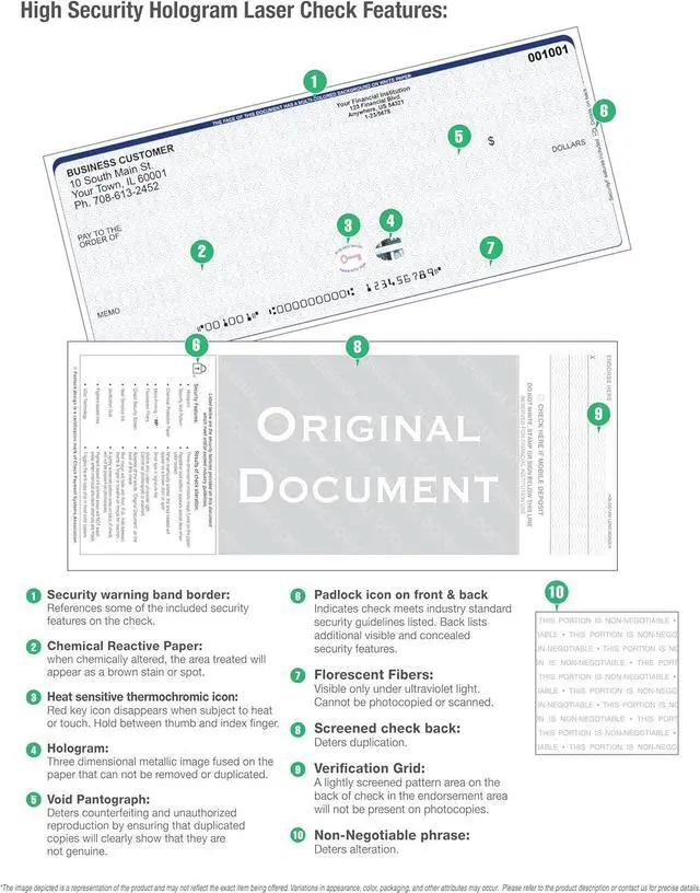 Alt view image 4 of 4 - Blank Hologram Top Computer Checks, Blank Top Hologram Laser Checks with Perforated Vouchers, Qty. 250 Burgundy