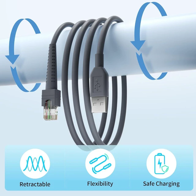 Alt view image 3 of 6 - (2PCS) 6.5ft Scanner Charger Cable for Symbol/Motorola/Zebra DS8108 Scanner Cable LS2208 LS4278 LS3578 DS2208 DS6878 DS9808 DS4208 DS9208 DS8178 DS9308 DS9908 STB4278 LI4278 USB Cable CBA-U01-S07ZAR