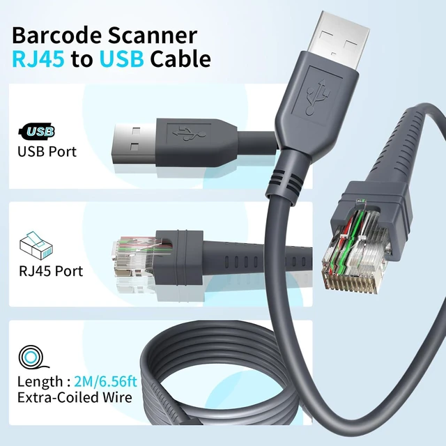 Alt view image 4 of 6 - (2PCS) 6.5ft Scanner Charger Cable for Symbol/Motorola/Zebra DS8108 Scanner Cable LS2208 LS4278 LS3578 DS2208 DS6878 DS9808 DS4208 DS9208 DS8178 DS9308 DS9908 STB4278 LI4278 USB Cable CBA-U01-S07ZAR