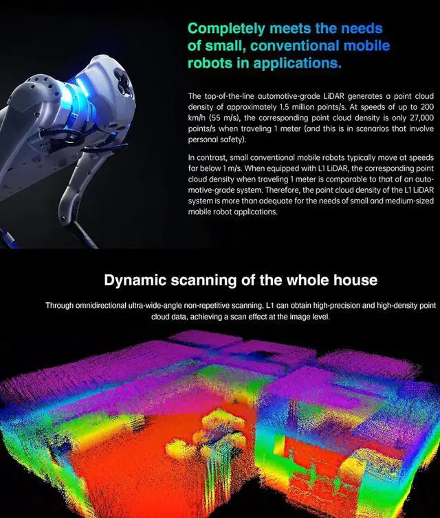 Alt view image 4 of 7 - WayPonDEV L1PM 4D 3D Lidar Sensor Module Kit, 360 Degree 20 Meters Scanning Radius Rangefinder, ROS SLAM 3D Lidar Scanner for AGV Robot Navigation and Obstacle Avoidance (L1PM 20M)
