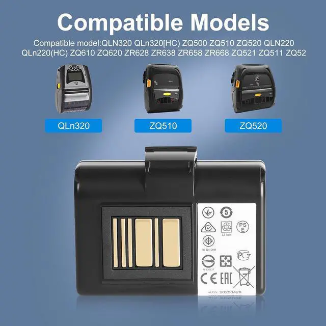 Alt view image 2 of 6 - GOROFO2-Pack ZQ520 ZQ620 Printer Replacement Battery, for QLN320 QLN220 QLN220HC QLN320HC ZQ520 ZQ620 ZQ500 ZQ510 ZQ521 ZR628 ZR638 ZQ610 ZR658 ZR668 Mobile Printer Upgrade Battery Lithium Ion