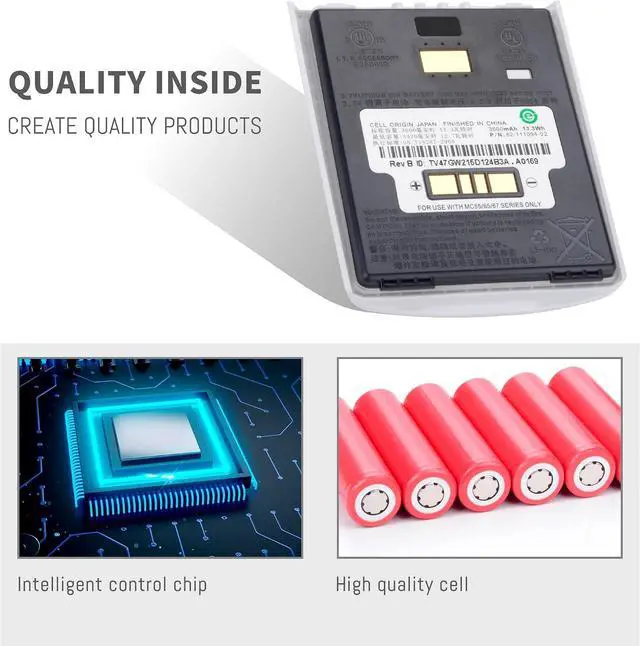 Alt view image 5 of 7 - MC55 Battery for Zebra Symbol/Micros MC55, MC55A, MC55A0, MC55A0-HC, MC55N0, MC5574, MC5590, MC65, MC659, MC659B, MC67, 82-111094-02 3.7V 13.3Wh 3600mAh Barcode Scanning Collector Battery White Color