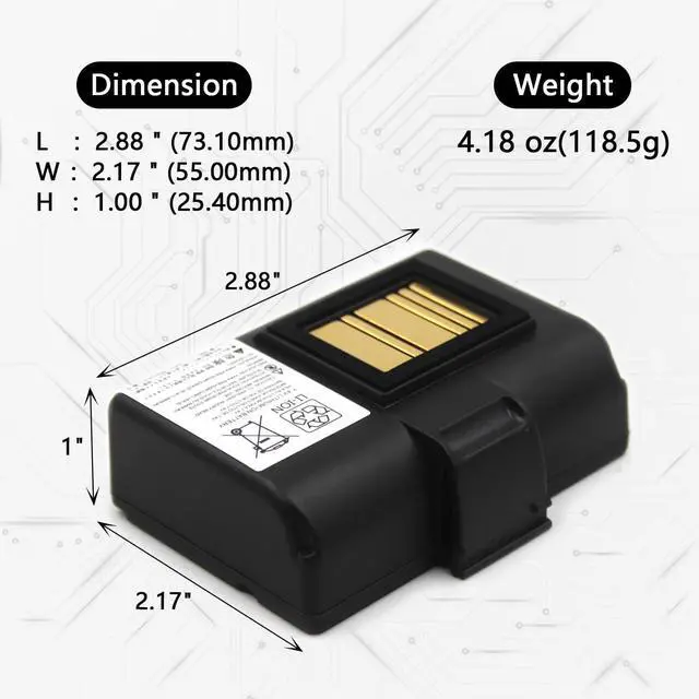 Alt view image 3 of 6 - (2-Pack) 7.4V 2600mAh AT16004 Battery Replacement for Zebra QLn320 (HC), QLn220 (HC), ZQ520, ZQ510, ZR628 and ZR638 Printers
