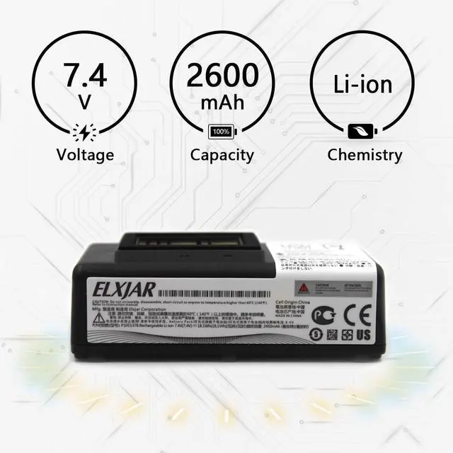 Alt view image 4 of 6 - (2-Pack) 7.4V 2600mAh AT16004 Battery Replacement for Zebra QLn320 (HC), QLn220 (HC), ZQ520, ZQ510, ZR628 and ZR638 Printers