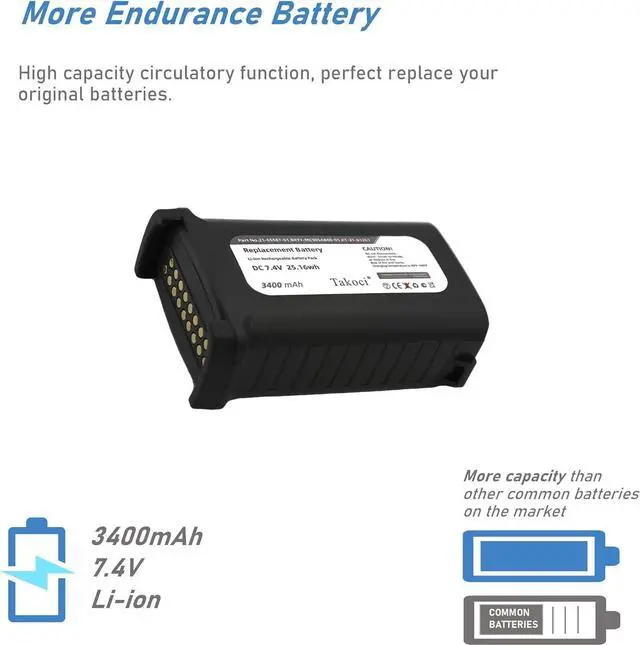Alt view image 2 of 4 - Replacement Battery for Symbol MC9000, MC9000-G, MC9000-K, MC9000-S, MC9010, MC9050, MC9060, MC9060-G, MC9060-K,fits Part No 21-61261-01, 21-65587-01, 21-65587-02, 21-65587-03,7.4V 3400mAh / 25.16Wh