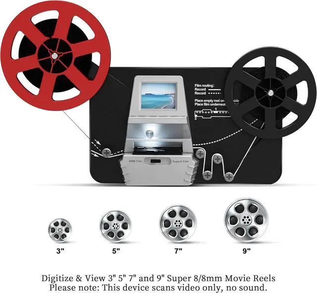 Alt view image 2 of 7 - 8mm and Super 8 Film-to-Digital Converter for 3579 reels, Converts Film Frame by Frame to Digital MP4 Files, with 2.4" Screen, 32G Memory Card Included