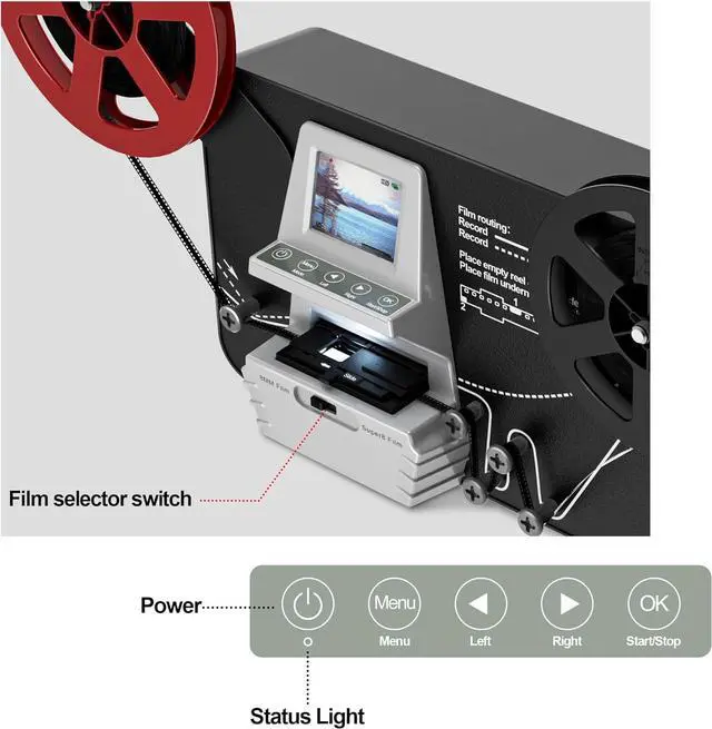 Alt view image 4 of 7 - 8mm and Super 8 Film-to-Digital Converter for 3579 reels, Converts Film Frame by Frame to Digital MP4 Files, with 2.4" Screen, 32G Memory Card Included