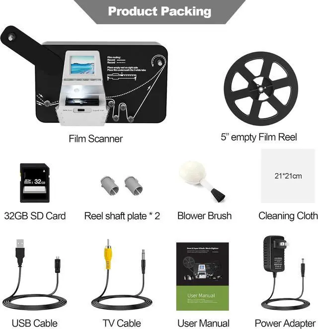 Alt view image 6 of 7 - 8mm and Super 8 Film-to-Digital Converter for 3579 reels, Converts Film Frame by Frame to Digital MP4 Files, with 2.4" Screen, 32G Memory Card Included