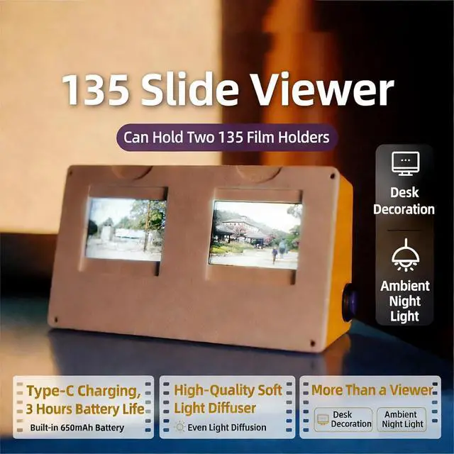 Alt view image 2 of 7 - 135 Film Slide Viewer, 5x5cm Reversal Film Photo Viewer, Can Hold Two 135 Film Clips, No More Than 2mm, for Analog Film, Vintage Negatives, and Transparencies