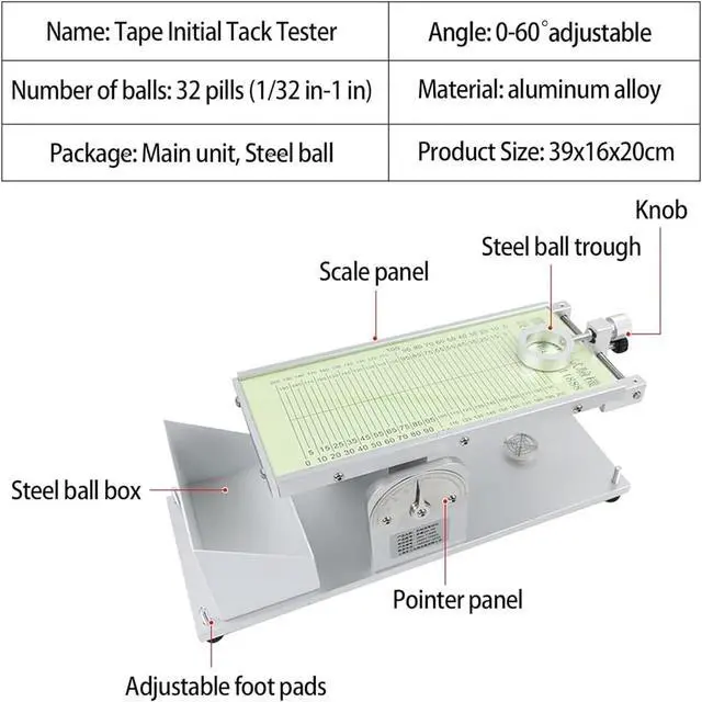 Alt view image 7 of 7 - Adhesive Tape Initial tack Tester, Manual Tester with 32 Steel Balls, Adjustable Angle 0-60° for Adhesive Tapes, Stickers, Labels, Foam, and adhesives
